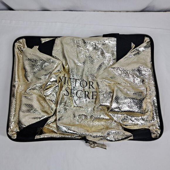 NWT's Victoria's Secret Gold Metallic Compact Weekender Tote Duffle Shopper Bag - Picture 4 of 10